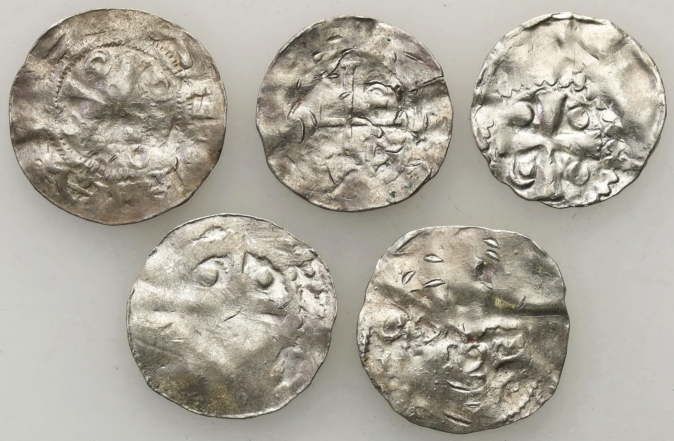 Niemcy, Saksonia. Otto III (983–1002), naśladownictwo denara typu OAP, XI wiek, zestaw 5 monet